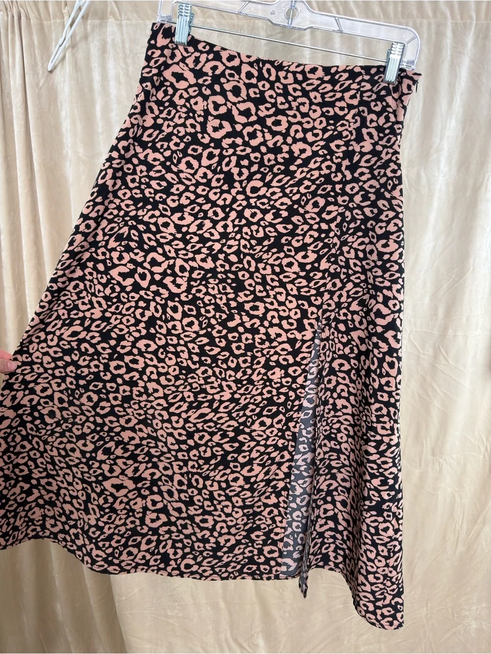 SHEIN Leopard-Print Midi Skirt with Front Slit - Black/Tan